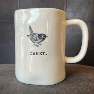 RARE Rae Dunn BIG M Magenta Rare TWEET Bird Dimpled Ceramic Mug 16 oz. Like New